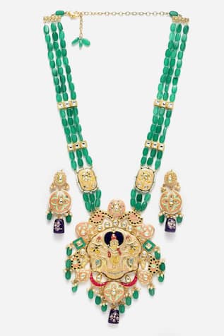 Dugran By Dugristyle Meenakari Temple Pendant Necklace Set