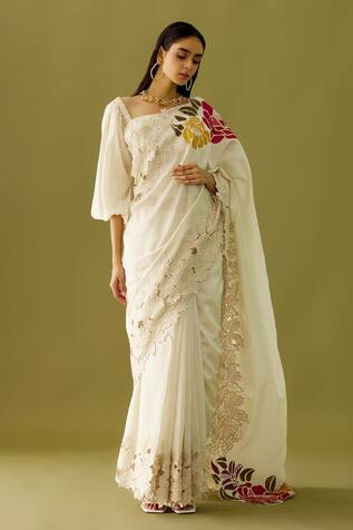 Chandrima Chanderi Floral Applique Saree