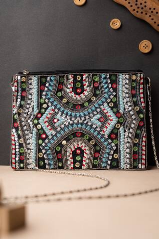 NR by Nidhi Rathi Geometric Embroidered Rectangle Pouch