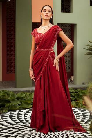 Niamh By Kriti Embroidered Pre-Draped Saree With  Blouse