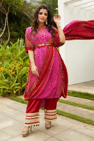 Dyelogue Gajji Silk Bandhani Draped Dress