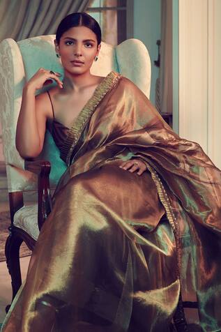 Sawan Gandhi Tissue Silk Saree with Banarasi Blouse
