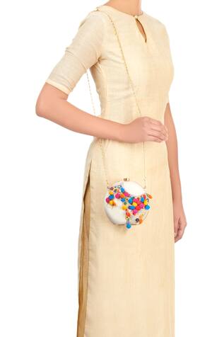 Puneet Gupta White clutch with colourful embroidery