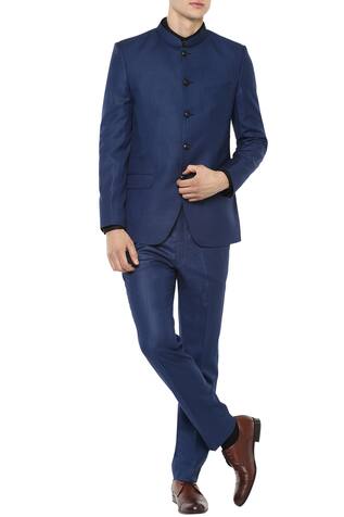 Manish Nagdeo Cobalt blue bandhgala with trousers