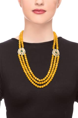 Posh by Rathore Yellow three-tier bead necklace