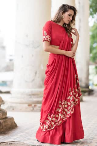 Prathyusha Garimella Red lehenga saree with blouse