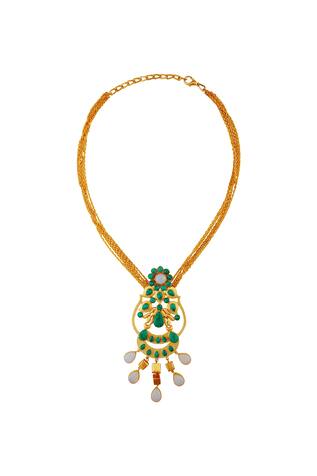 Masaya Jewellery Green & white kundan necklace 