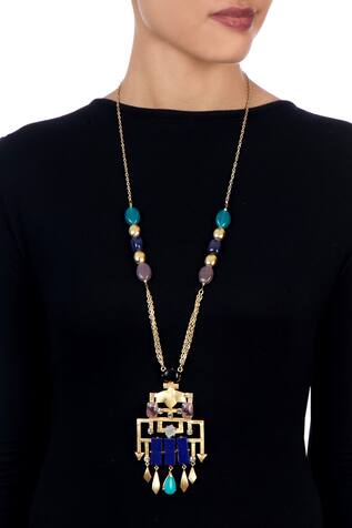 Masaya Jewellery Multicolored gold plated kundan necklace 
