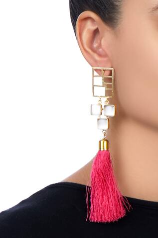Masaya Jewellery Gold plated pink tassel earrings 