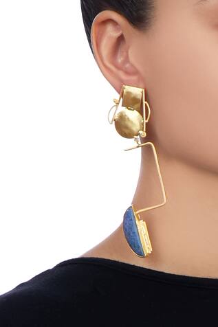 Masaya Jewellery Gold plated long statement earrings 
