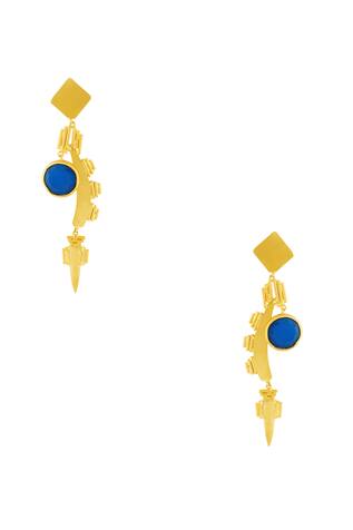 Masaya Jewellery Gold long earrings with stonework