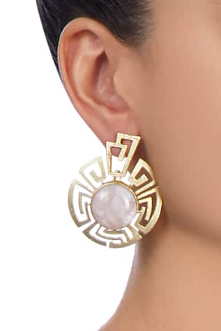 Masaya Jewellery Gold plated earrings with peach stones