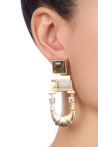Masaya Jewellery Gold plated stone earrings 