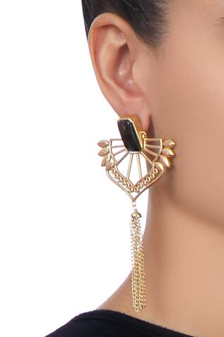 Masaya Jewellery Gold plated black stone earrings  