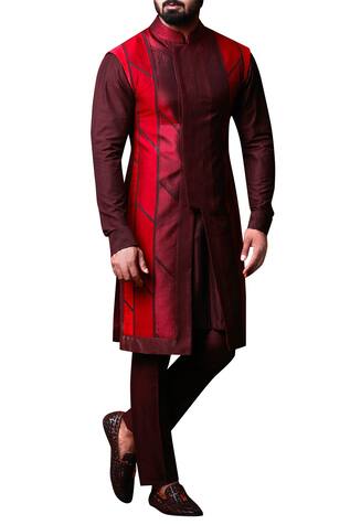 Kunal Anil Tanna Maroon & red patchwork jacket set