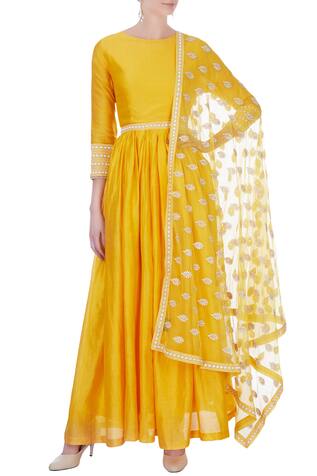 Surendri Yellow dots embroidered anarkali suit