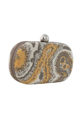 Lovetobag Silver oval clutch with japanese bead embellishments