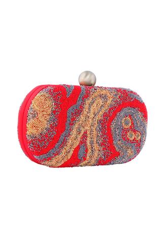 Lovetobag Red clutch with japanese bead embroidery