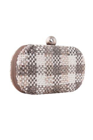 Lovetobag Silver oval clutch with bugle bead embellishments