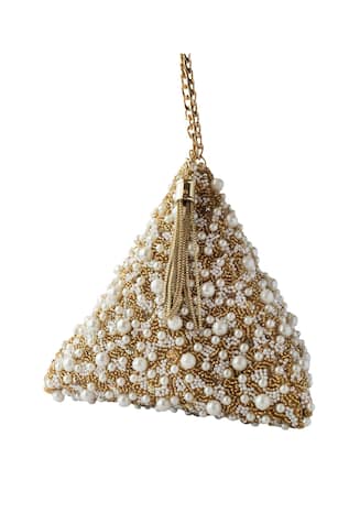 Adora by Ankita Gold pearl embellished triangle clutch 