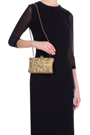 Be Chic Gold plated floral motif evening clutch 
