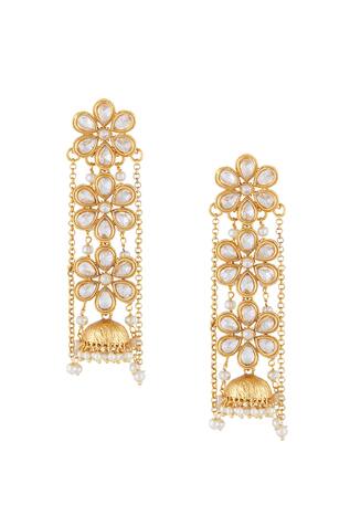 Shillpa Purii Gold & white alloy 3 uncut flower earring with chain