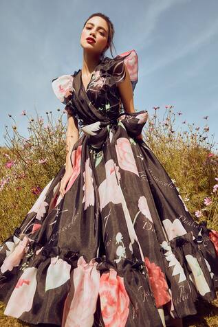 Gauri & Nainika Organza Floral Print Dress
