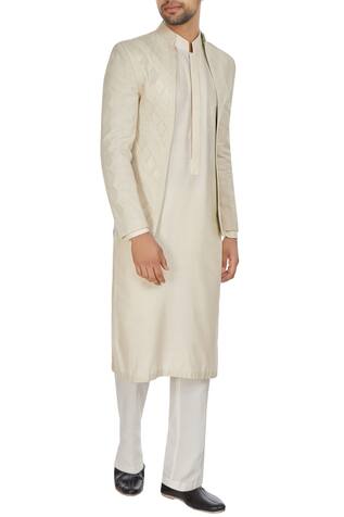 Kunal Anil Tanna Ivory chanderi front open bandhgala jacket