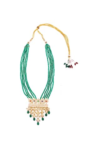Kista Kundan & green stonework tie-up necklace