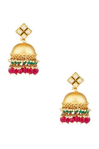 Kista Jumka earrings with white pearls & pink stones