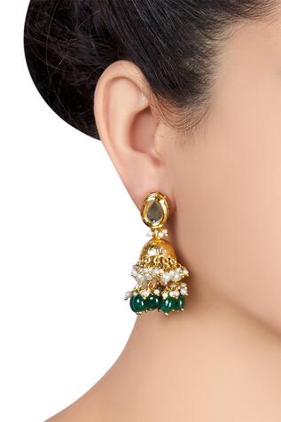 Kista Jhumka earrings with pearls & green stones