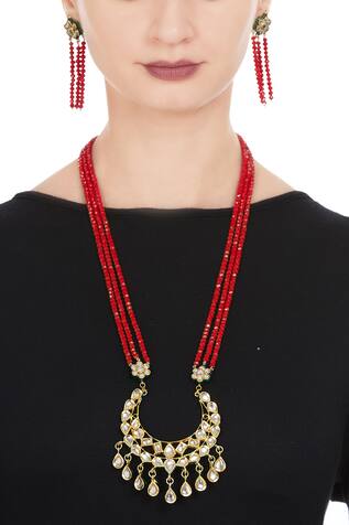 Posh by Rathore Faceted bead & kundan necklace with earrings