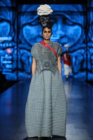 Nitin Bal Chauhan Edge Grey wool quilted maxi dress