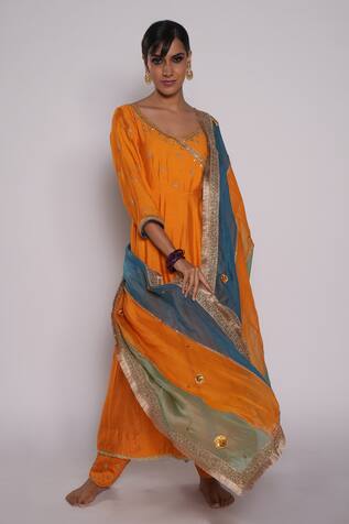 Pants and Pajamas Organza Colorblock Embroidered Dupatta