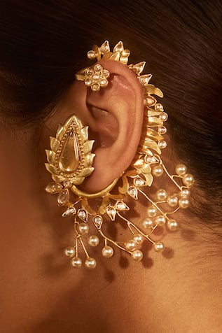 Tarun Tahiliani Floral Bead Ear Cuffs