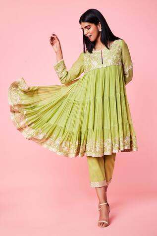 Sue Mue Parsi Work Short Anarkali & Pant Set