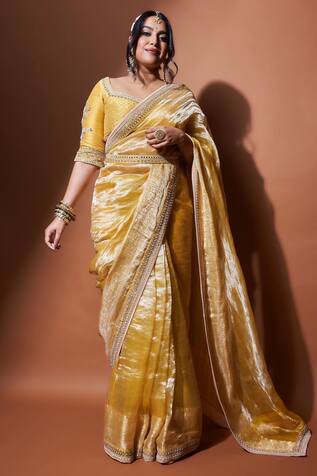 Matsya Sunaina Wrinkled Tissue Saree With Blouse