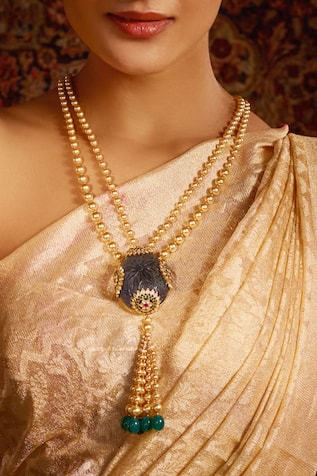 Tarun Tahiliani Bead Pendant Tassel Necklace