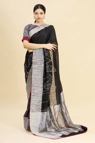 Paksh Printed Linen Saree with Blouse Piece
