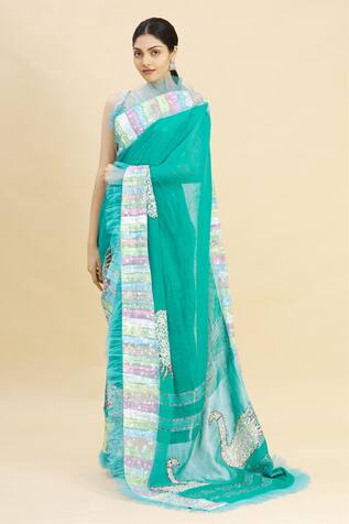 Paksh Printed Linen Saree with Blouse Piece