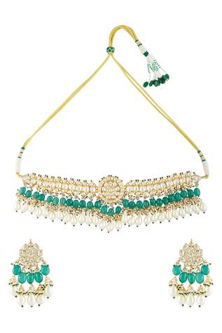 Vivinia Designer Jewellery Kundan Bead Drop Choker Set