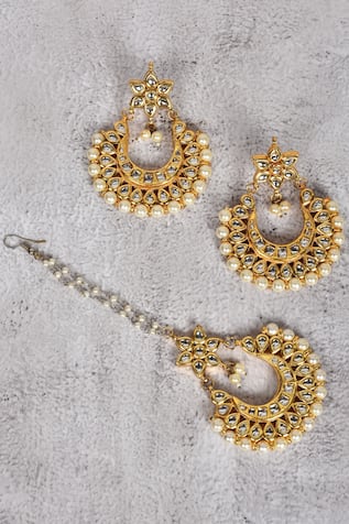 Zevar by Geeta Half Moon Kundan Earrings Set