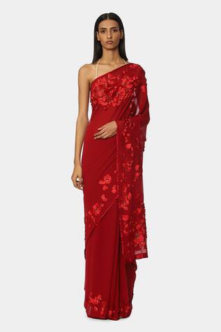 Satya Paul Miss Scarlet Floral Embroidered Saree