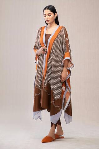 AMPM Chanderi Printed Cape With Inner