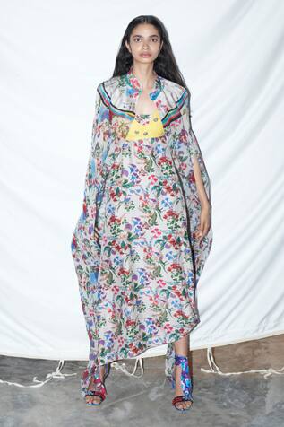 Anamika Khanna Silk Printed Dress with Cape
