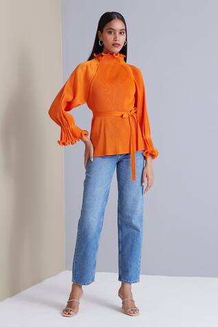 Scarlet Sage Madeline Ruffle Pleated Top