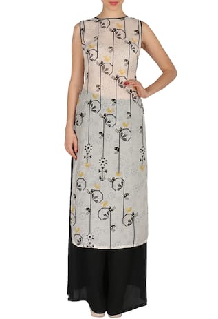 Soup by Sougat Paul White bird printed tunic with black palazzos