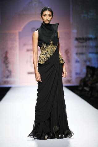 Mandira Wirk Black ruffled saree gown
