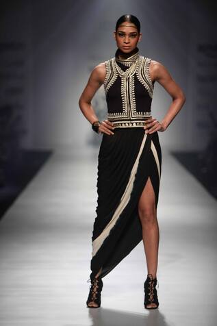 Malini Ramani Silk Lycra Draped Slit Skirt
