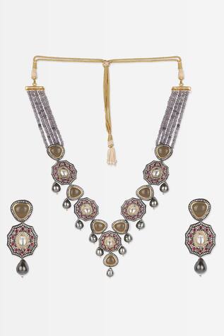 Lotus Sutra Encrusted Stone Embellished Necklace Set